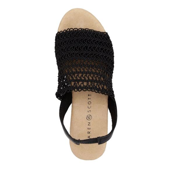 KAREN SCOTT Womens Black Look Wedge Macram� Meriamm Almond Slingback Sal 10 M - Picture 3 of 4